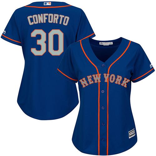 Mets #30 Michael Conforto Blue(Grey NO.) Alternate Women's Stitched MLB Jersey - Click Image to Close